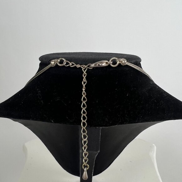 Vintage Y2K Silver Beaded Three Strand Necklace - Minimal Dainty Wire Choker - Picture 4 of 8